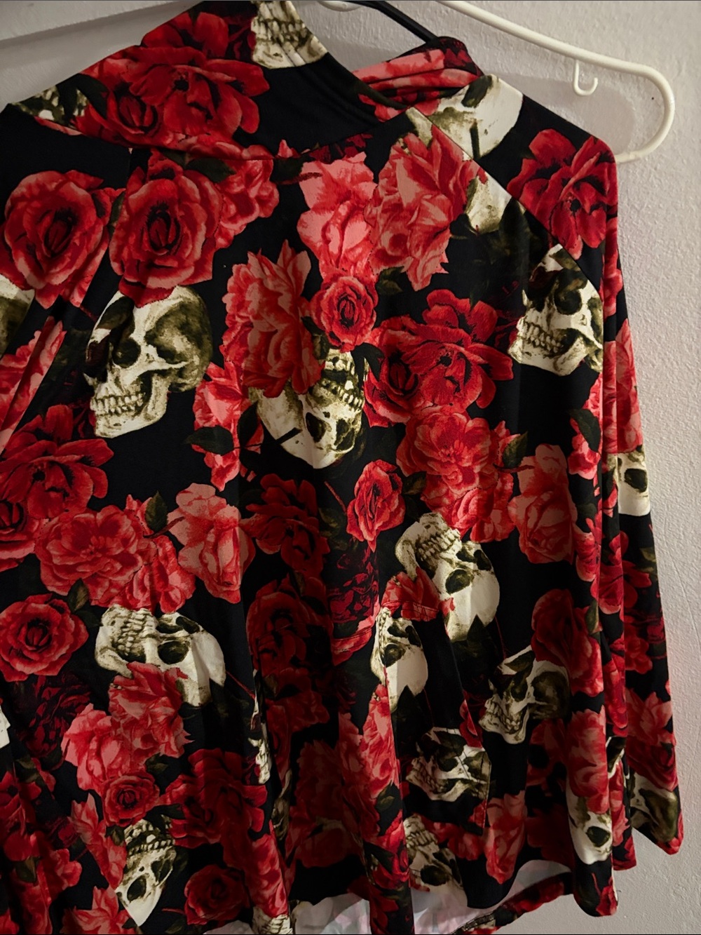 LulaRoe Floral Red & Black long sleeve hoodie with Rose and Skull Print